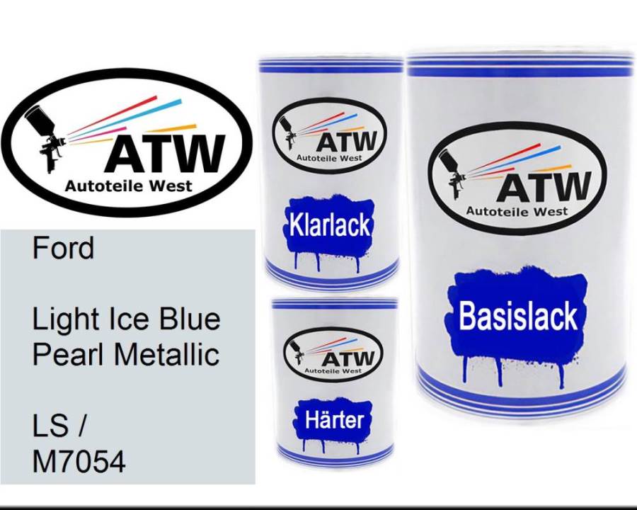 Ford, Light Ice Blue Pearl Metallic, LS / M7054: 500ml Lackdose + 500ml Klarlack + 250ml Härter - Set, von ATW Autoteile West.